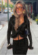 Women's Sexy Flocked Strip Tie-Front Leopard Print Furry Patchwork Two-Piece Skirt Set