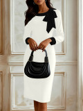 Women's Professional Chic Bow Tie Bodycon Color Block Office Dress
