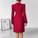 Women's Autumn Valentine Bow Pearl Embellished V-Neck Dress