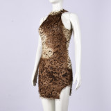 Women's Cut-Out Sexy Furry Color Block Bodycon Dress