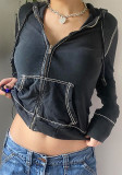Women's Autumn Winter Hooded Casual Zip Cropped Hoodie