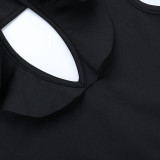 Women's Autumn Sexy Ruffled V-Neck Long Sleeve Solid Evening Dress