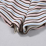 Women's Spring Autumn Striped Stretch Round Neck Loungewear Set