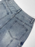 Women's Distressed Multi-Pocket Straight Leg Cargo Denim Pants