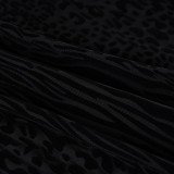 Women's Sexy Flocked Strip Tie-Front Leopard Print Furry Patchwork Two-Piece Skirt Set