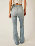 Women's Pleated High Waist Bell Bottom Denim Pants