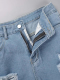 Women's Spring Summer High Street Ripped Frayed Denim Shorts