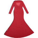 Women's Autumn Winter Sexy Mesh See-Through Deep V-Neck Solid Long Sleeve Dress