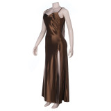 Women's Autumn Winter Low Back Sexy Slit Strappy Party Gown