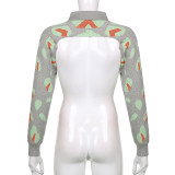 Women's Turndown Collar Long Sleeve Leopard Print Knitting Casual Cape Top