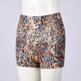 Women's Summer Print Color Block Elastic Waist Slim Fit Casual Shorts