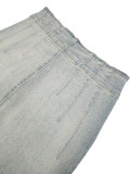 Women's Pleated High Waist Bell Bottom Denim Pants