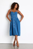 Women's Summer V-Neck Denim Strap Dress