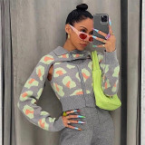 Women's Turndown Collar Long Sleeve Leopard Print Knitting Casual Cape Top