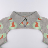 Women's Turndown Collar Long Sleeve Leopard Print Knitting Casual Cape Top