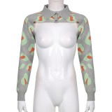 Women's Turndown Collar Long Sleeve Leopard Print Knitting Casual Cape Top