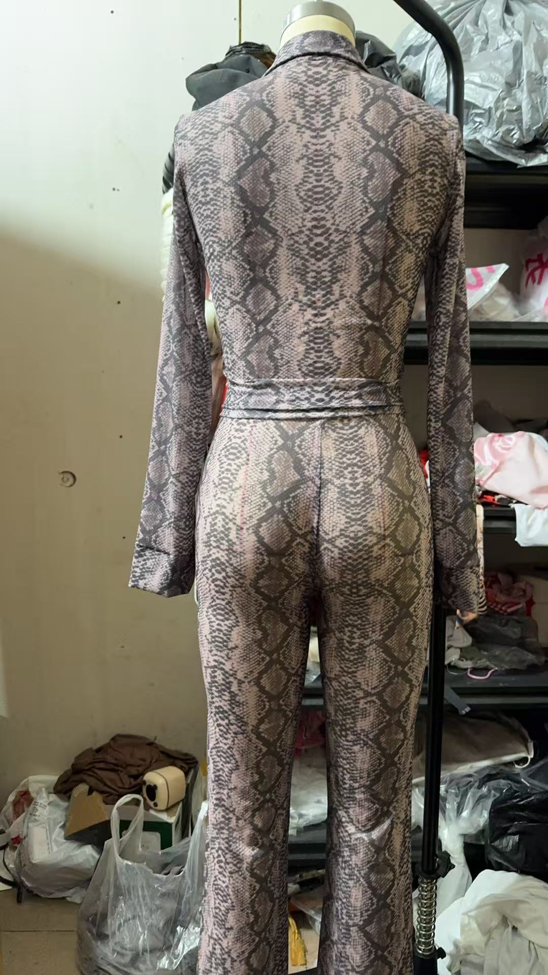 Women Autumn Snake Print Long-Sleeved Zipper Top and Pants Two-Piece Sets