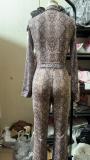 Women Autumn Snake Print Long-Sleeved Zipper Top and Pants Two-Piece Sets