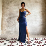 Women's Autumn Strappy Cross V-Neck Sexy Slit Bodycon Dress