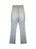 Women's Pleated High Waist Bell Bottom Denim Pants