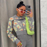 Women's Turndown Collar Long Sleeve Leopard Print Knitting Casual Cape Top