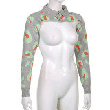 Women's Turndown Collar Long Sleeve Leopard Print Knitting Casual Cape Top