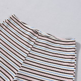 Women's Spring Autumn Striped Stretch Round Neck Loungewear Set