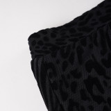 Women's Sexy Flocked Strip Tie-Front Leopard Print Furry Patchwork Two-Piece Skirt Set