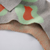 Women's Turndown Collar Long Sleeve Leopard Print Knitting Casual Cape Top