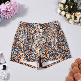 Women's Summer Print Color Block Elastic Waist Slim Fit Casual Shorts
