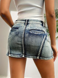 Women's Fashion Casual Plus Size High Waist Washed Denim Skirt