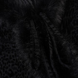 Women's Sexy Flocked Strip Tie-Front Leopard Print Furry Patchwork Two-Piece Skirt Set