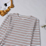 Women's Spring Autumn Striped Stretch Round Neck Loungewear Set