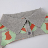 Women's Turndown Collar Long Sleeve Leopard Print Knitting Casual Cape Top