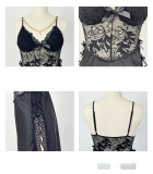 Women Sexy Lace Patchwork Removable Padded Multi-Color Camisole Split Nightgown