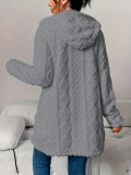 Women Winter Casual Jacquard Plush Hooded Long-Sleeve Jacket