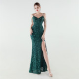 Women's Sequin Beaded Fishbone Slim Waist Evening Dress