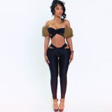 Autumn Winter Women's Style Sexy Fur Collar Patchwork Off Shoulder Crop Pants Set