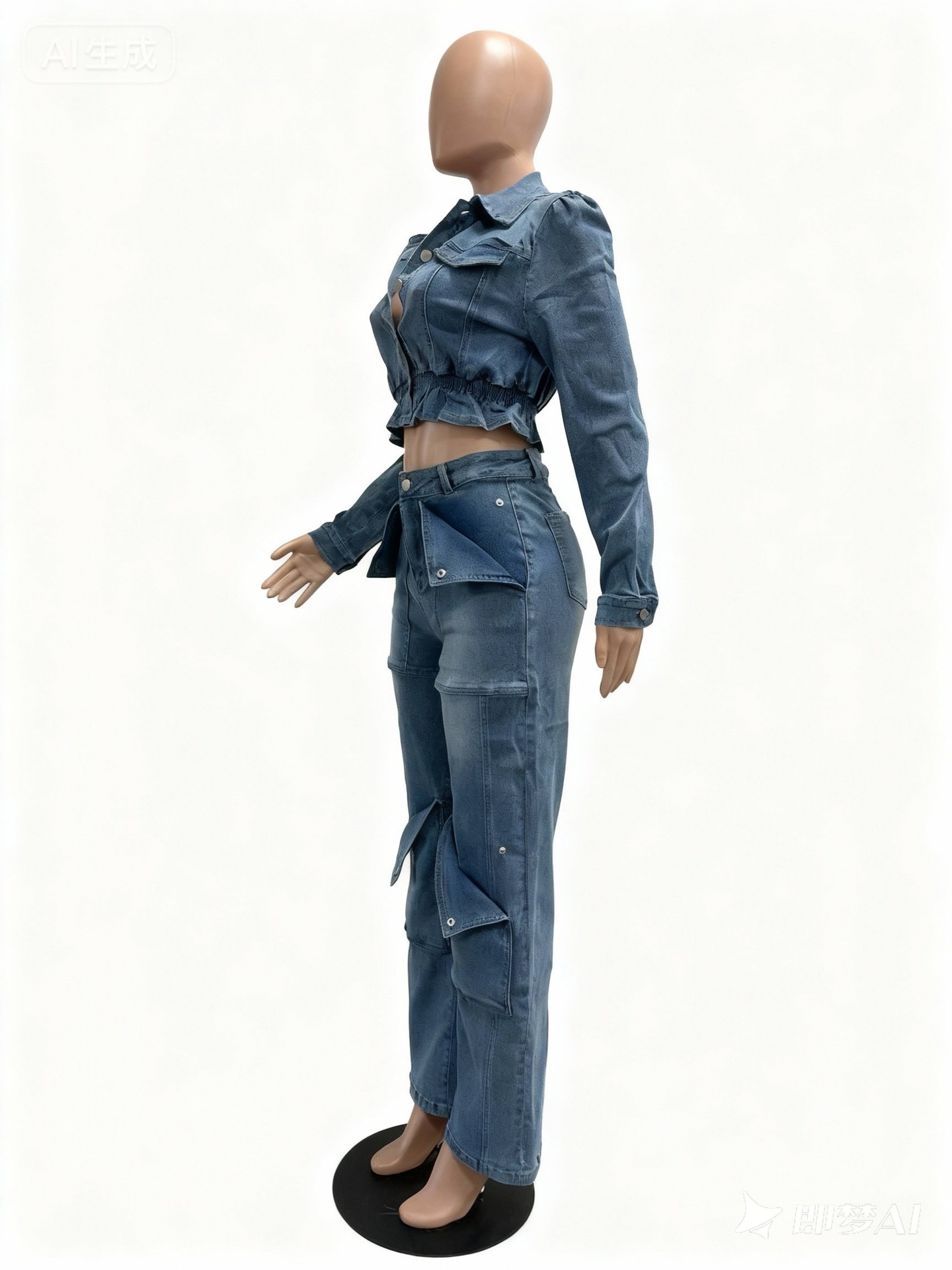 Autumn Women's Fashion Sexy Stretch Multi-Pocket Washed Denim Casual Pants Set