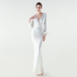 Women's Luxury Sequin Long Sleeve Evening Dress
