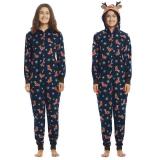 Christmas Family Wear Hooded Printed Jumpsuit Loungewear