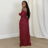 Women's Sexy Off Shoulder Slim Fit Long Sleeve Glossy Long Dress