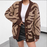 Winter Women's Plus Size Loose Leopard Print Knitting Cardigan