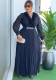 Plus Size Women's Black Ruffle V-Neck Pleated Formal Party Dress with Diamond Belt