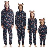 Christmas Family Wear Hooded Printed Jumpsuit Loungewear