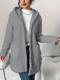 Women Winter Casual Jacquard Plush Hooded Long-Sleeve Jacket