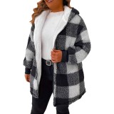 Women's Fashion Plaid Loose Hooded Coat