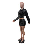 Women's Leather Pocket Stretch Shorts Set