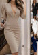 Autumn Winter Women's Fashion V-Neck Slim Waist Solid Color Seven Sleeves Dress