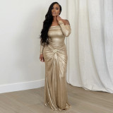 Women's Sexy Off Shoulder Slim Fit Long Sleeve Glossy Long Dress